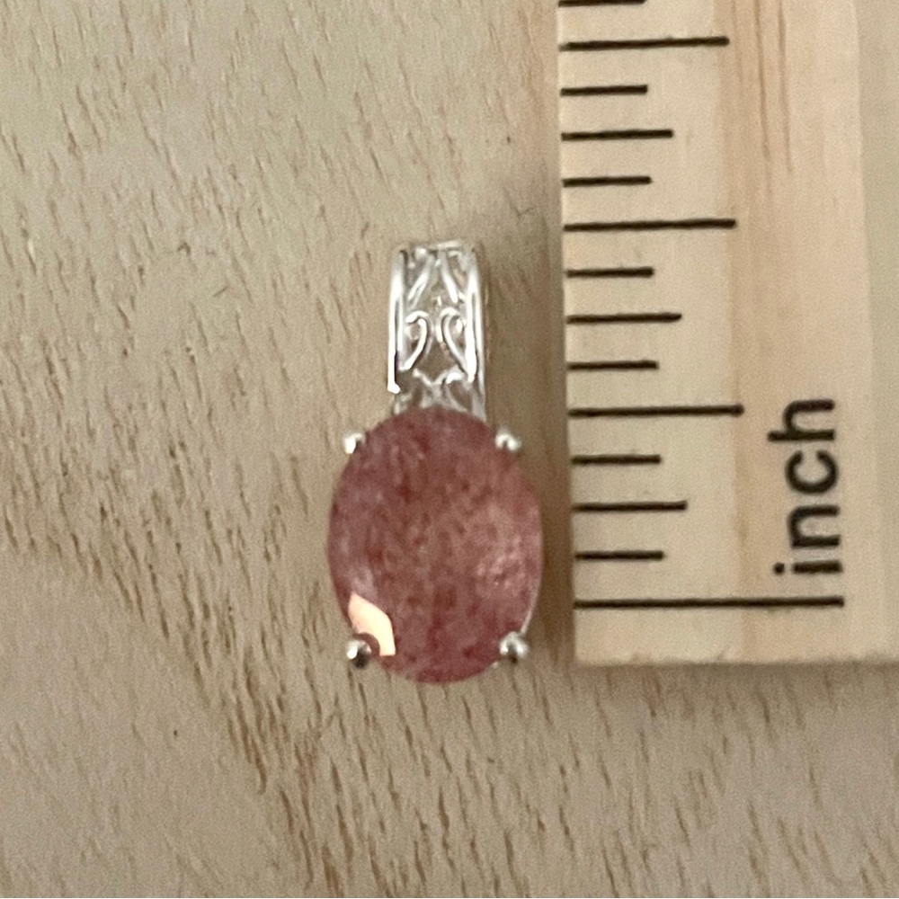 Cherry Quartz Solid Sterling Silver Pendant 925 - image 2